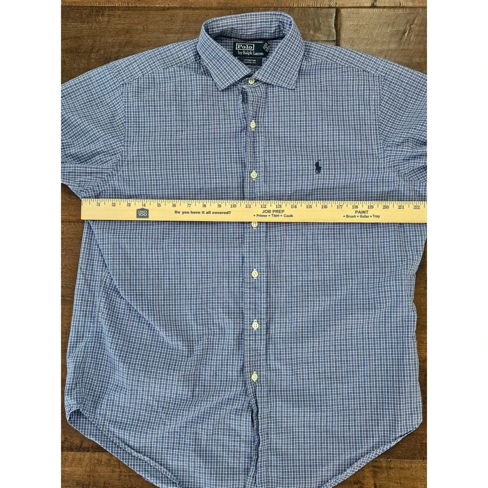 VTG Preppy Polo Ralph Lauren Stanton Classic Fit Blue Micro Check Button Shirt L
